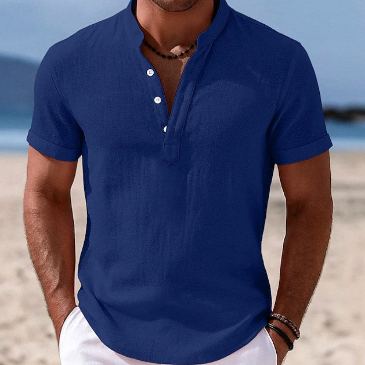 Patrick | Men's Button-Up Short Sleeve Shirt, Casual Summer Shirt | Dressific | Blue
