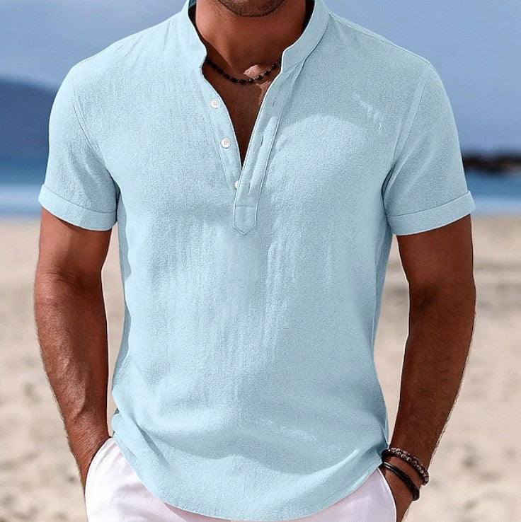 Patrick | Men's Button-Up Short Sleeve Shirt, Casual Summer Shirt | Dressific | Light Blue