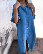 Penelope | Women's Boho Shirt Dress - Blue