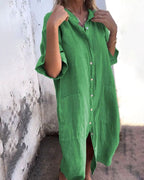 Penelope | Women's Boho Shirt Dress - Green