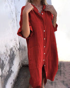 Penelope | Women's Boho Shirt Dress - Red