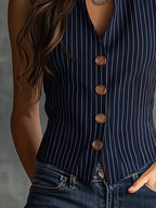 Peyton | Women's Vintage Striped Henley Tank Top, Lightweight Summer Top for Holidays and Casual Wear, Lightweight Summer Top for Holidays and Casual Wear - image 3
