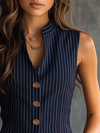 Peyton | Women's Vintage Striped Henley Tank Top, Lightweight Summer Top for Holidays and Casual Wear, Lightweight Summer Top for Holidays and Casual Wear - image 4