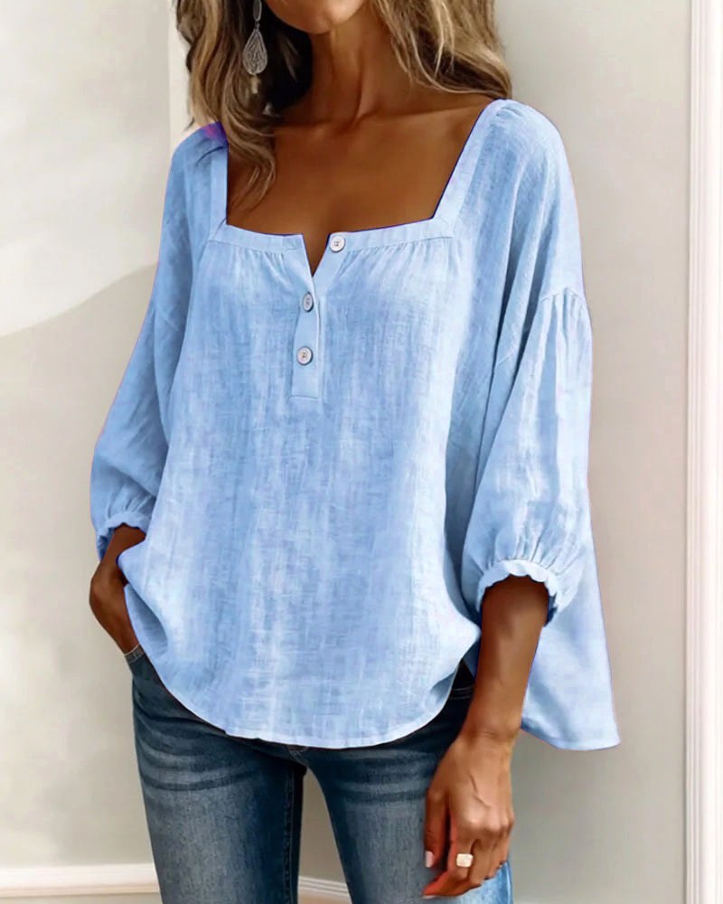 Phoebe | Women's Square Neck Blouse, Relaxed Tailored Top | Dressific