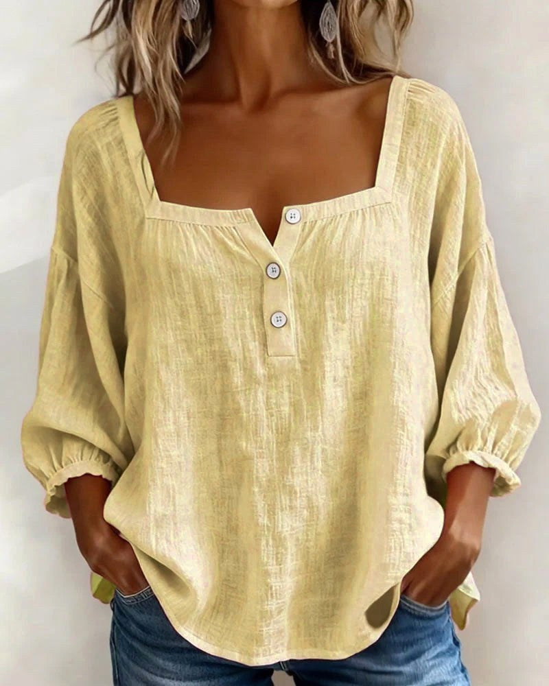 Phoebe | Women's Square Neck Blouse, Relaxed Tailored Top | Dressific
