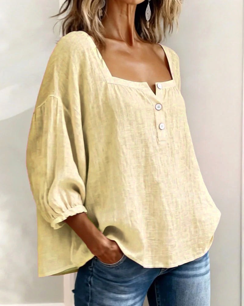 Phoebe | Women's Square Neck Blouse, Relaxed Tailored Top | Dressific