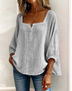 Phoebe | Women's Square Neck Blouse, Relaxed Tailored Top | Dressific