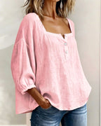Phoebe | Women's Square Neck Blouse, Relaxed Tailored Top | Dressific | White