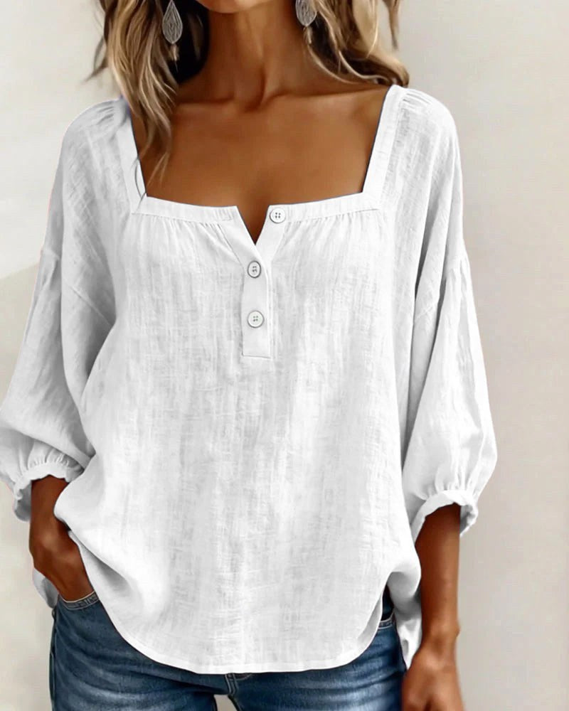 Phoebe | Women's Square Neck Blouse, Relaxed Tailored Top | Dressific