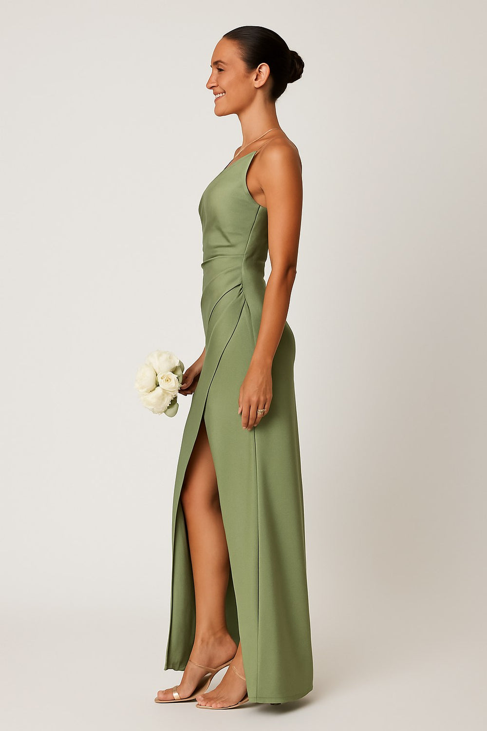 Rachael | Women's One-Shoulder Satin-Look Maxi Dress, High-Split Evening Dress | Dressific | Lichtroze