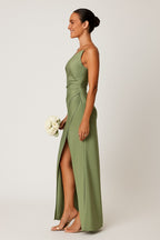 Rachael | Women's One-Shoulder Satin-Look Maxi Dress, High-Split Evening Dress | Dressific | Lichtroze