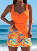 Rachel | Women's Tropical Print Tankini Swimsuit, Flattering Summer Swimwear for Holidays and Beach Days, Flattering Summer Swimwear for Holidays and Beach Days - Orange