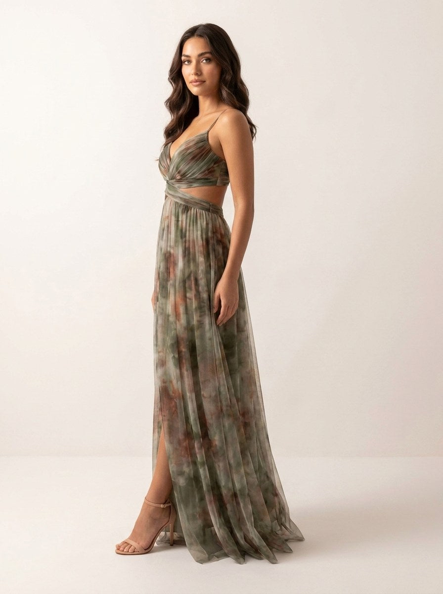 Renee | Women's Watercolour Print Maxi Dress, V-Neck Occasion Dress | Dressific | Roze