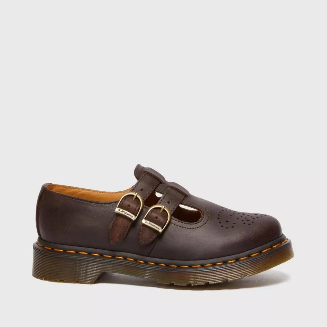 Rhianna | Women's Double Buckle Leather Mary Jane Flats, Perforated Heart Detail Flats | Dressific