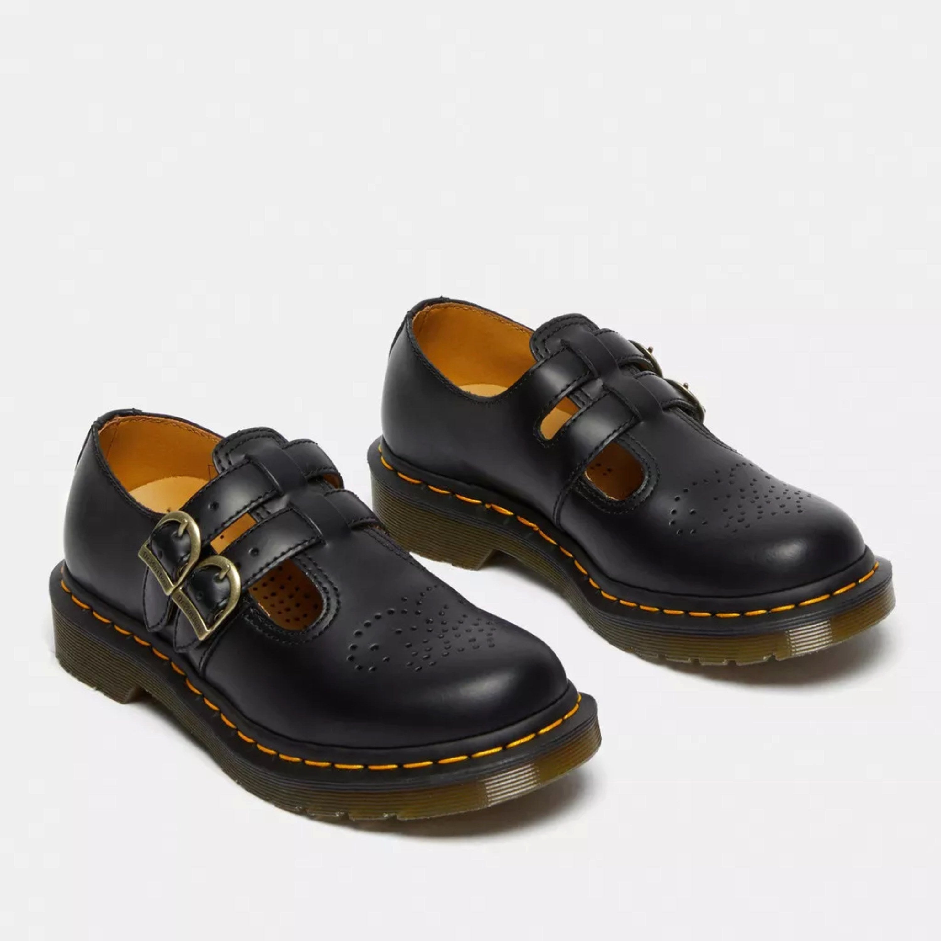 Rhianna | Women's Double Buckle Leather Mary Jane Flats, Perforated Heart Detail Flats | Dressific