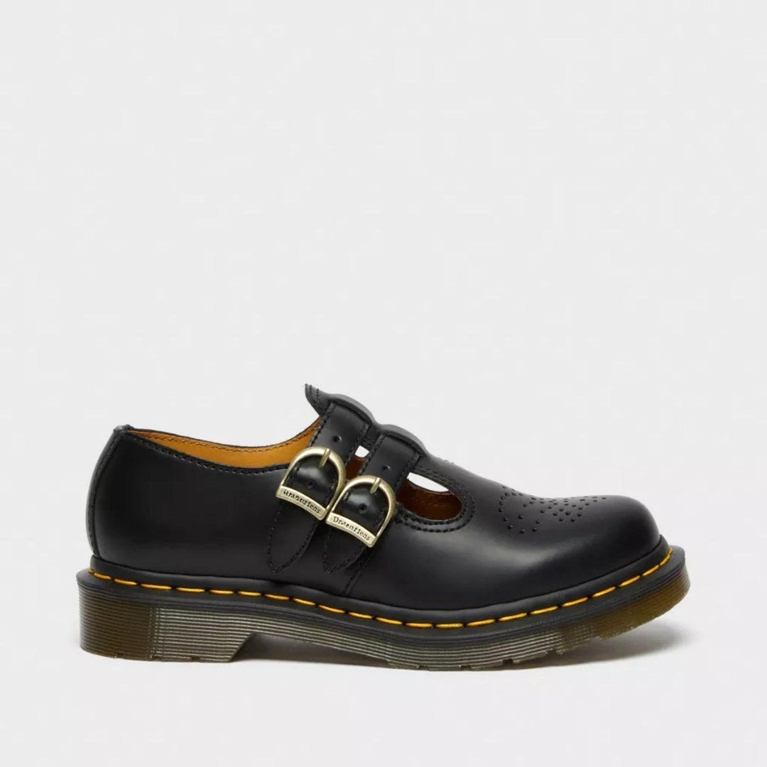 Rhianna | Women's Double Buckle Leather Mary Jane Flats, Perforated Heart Detail Flats | Dressific