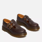 Rhianna | Women's Double Buckle Leather Mary Jane Flats, Perforated Heart Detail Flats | Dressific