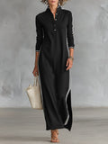 Riley | Women's Button-Down Collar Sweatshirt Maxi Dress, Flattering Summer Dress for Holidays and Everyday Wear, Flattering Summer Dress for Holidays and Everyday Wear - Black