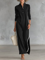 Riley | Women's Button-Down Collar Sweatshirt Maxi Dress, Flattering Summer Dress for Holidays and Everyday Wear, Flattering Summer Dress for Holidays and Everyday Wear - Black