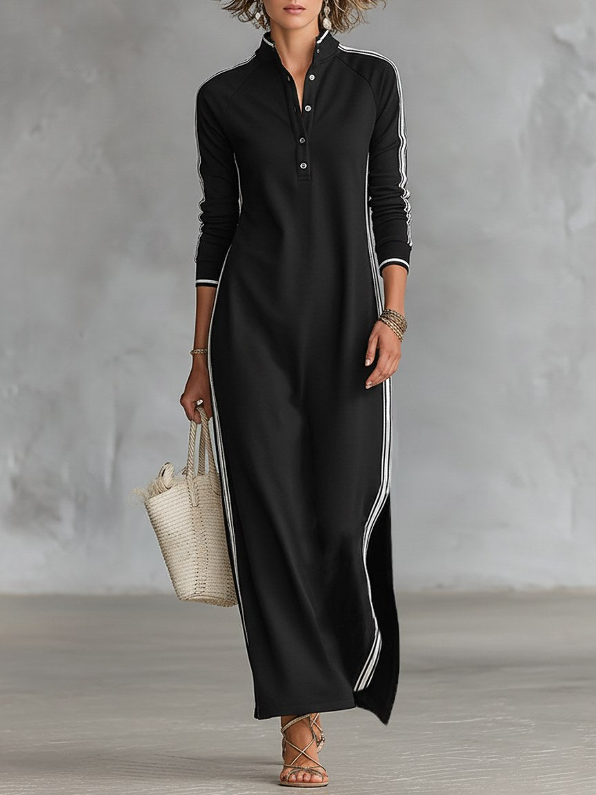 Riley | Women's Button-Down Collar Sweatshirt Maxi Dress, Flattering Summer Dress for Holidays and Everyday Wear, Flattering Summer Dress for Holidays and Everyday Wear - Black