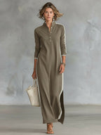 Riley | Women's Button-Down Collar Sweatshirt Maxi Dress, Flattering Summer Dress for Holidays and Everyday Wear, Flattering Summer Dress for Holidays and Everyday Wear - White