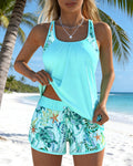 Rosalie | Women's Ocean Print Tankini Swimsuit Set, Flattering Summer Swimwear for Holidays and Beach Days, Flattering Summer Swimwear for Holidays and Beach Days - Blue