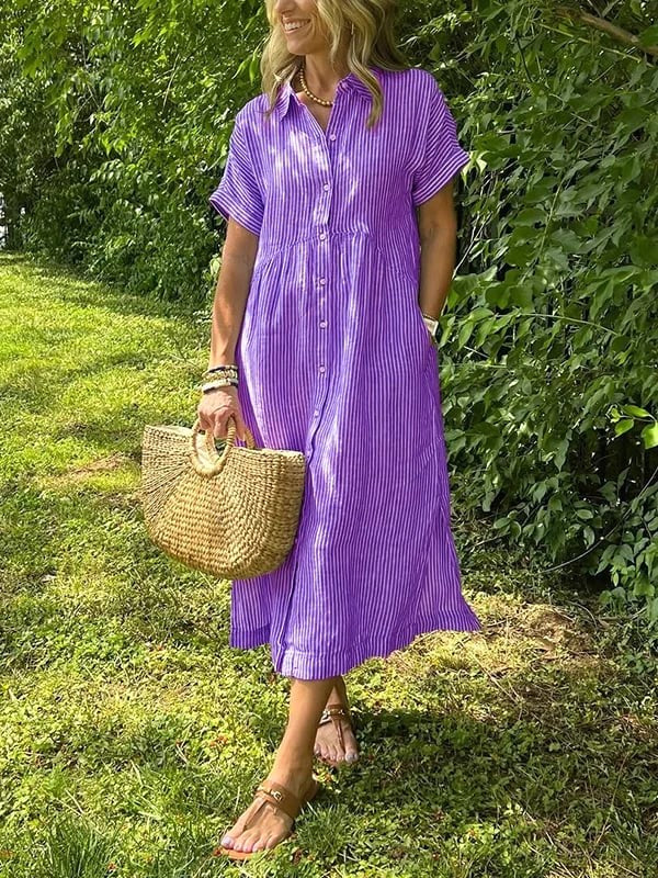 Rosalie | Women's Striped Button-Up Shirt - Purple