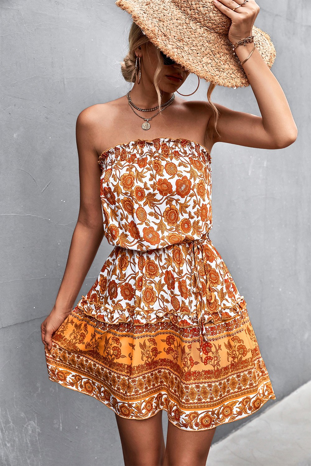 Rose | Women's Floral A-Line Dress with High Waist, Off-Shoulder Summer Dress | Dressific