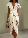 Rose | Women's Wrap Midi Dress with V-Neckline, Flattering Summer Dress for Holidays and Everyday Wear, Flattering Summer Dress for Holidays and Everyday Wear - White