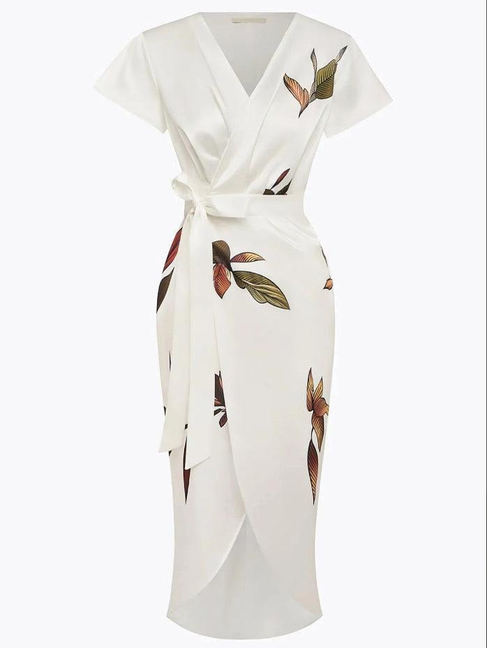 Rose | Women's Wrap Midi Dress with V-Neckline, Flattering Summer Dress for Holidays and Everyday Wear, Flattering Summer Dress for Holidays and Everyday Wear - image 4