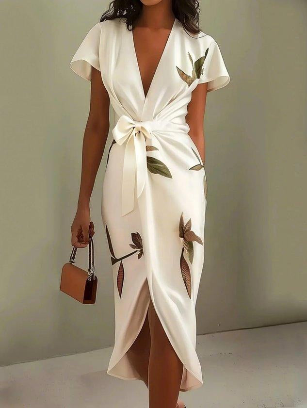 Rose | Women's Wrap Midi Dress with V-Neckline, Flattering Summer Dress for Holidays and Everyday Wear, Flattering Summer Dress for Holidays and Everyday Wear - image 8