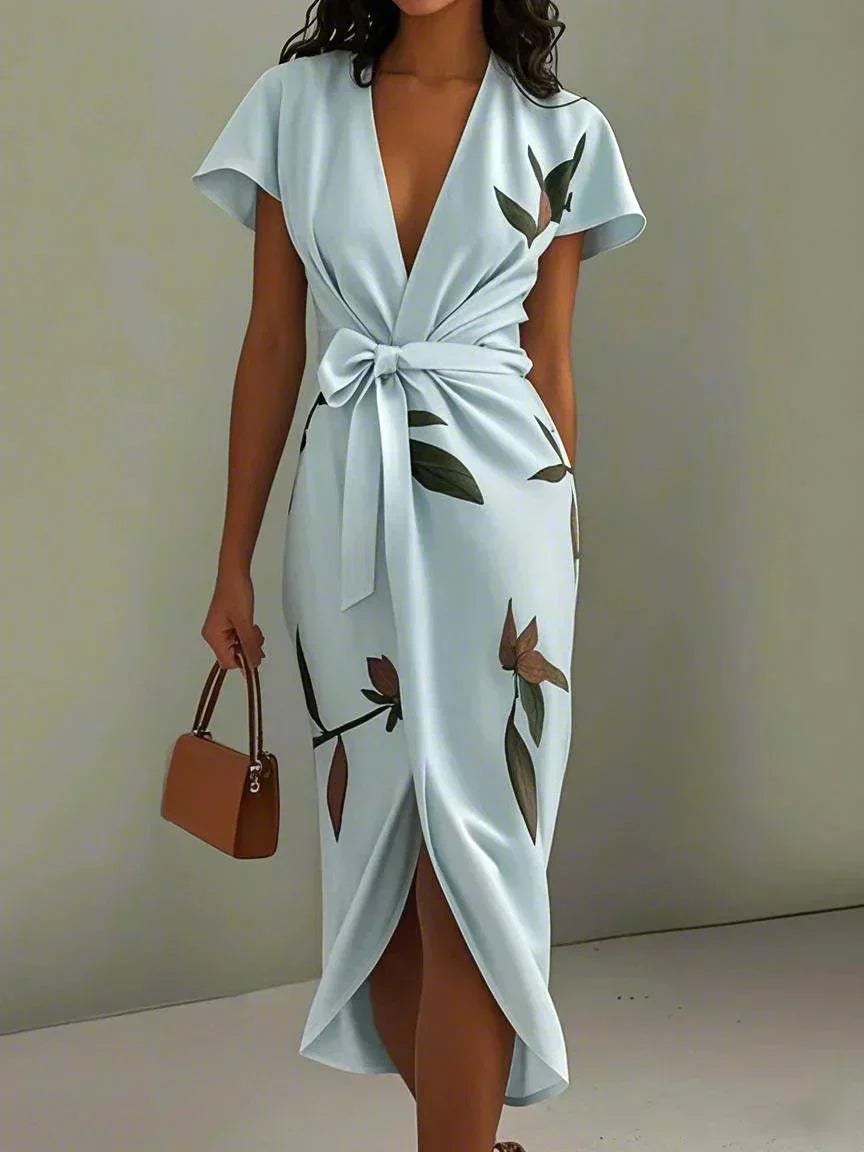 Rose | Women's Wrap Midi Dress with V-Neckline, Flattering Summer Dress for Holidays and Everyday Wear, Flattering Summer Dress for Holidays and Everyday Wear - image 9