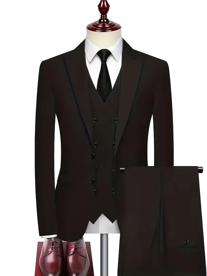 Samuel | Men's Slim-Fit Three-Piece Suit, Double-Breasted Waistcoat Trouser Suit | Dressific | Navy Blue