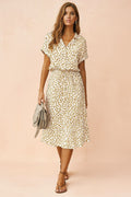 Savannah | Women's Boho Midi Dress with Tie Waist, Lightweight Summer Dress for Holidays and Resort Wear, Lightweight Summer Dress for Holidays and Resort Wear - Beige