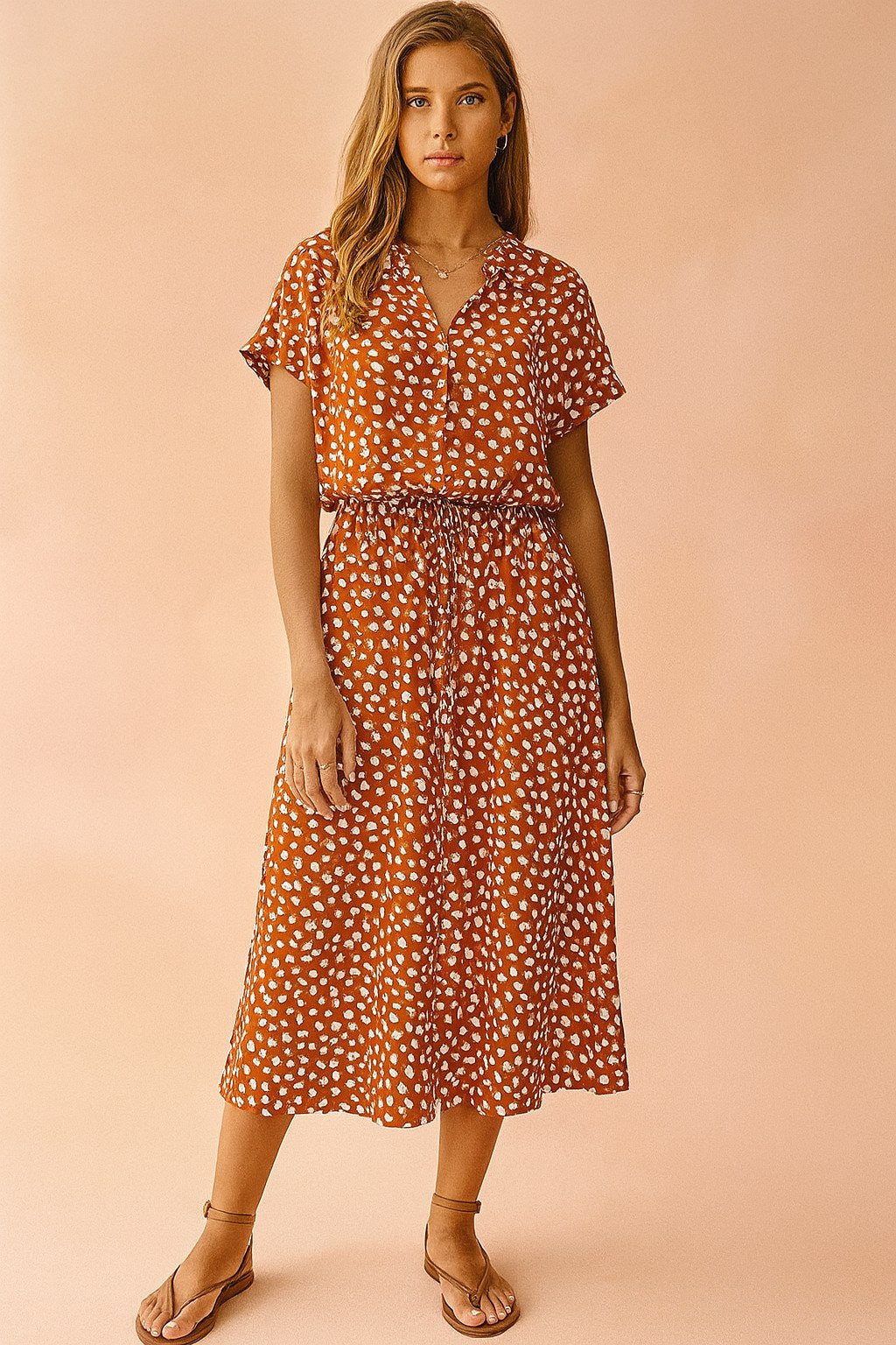 Savannah | Women's Boho Midi Dress with Tie Waist, Lightweight Summer Dress for Holidays and Resort Wear, Lightweight Summer Dress for Holidays and Resort Wear - Orange