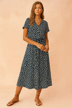Savannah | Women's Boho Midi Dress with Tie Waist, Lightweight Summer Dress for Holidays and Resort Wear, Lightweight Summer Dress for Holidays and Resort Wear - Blue