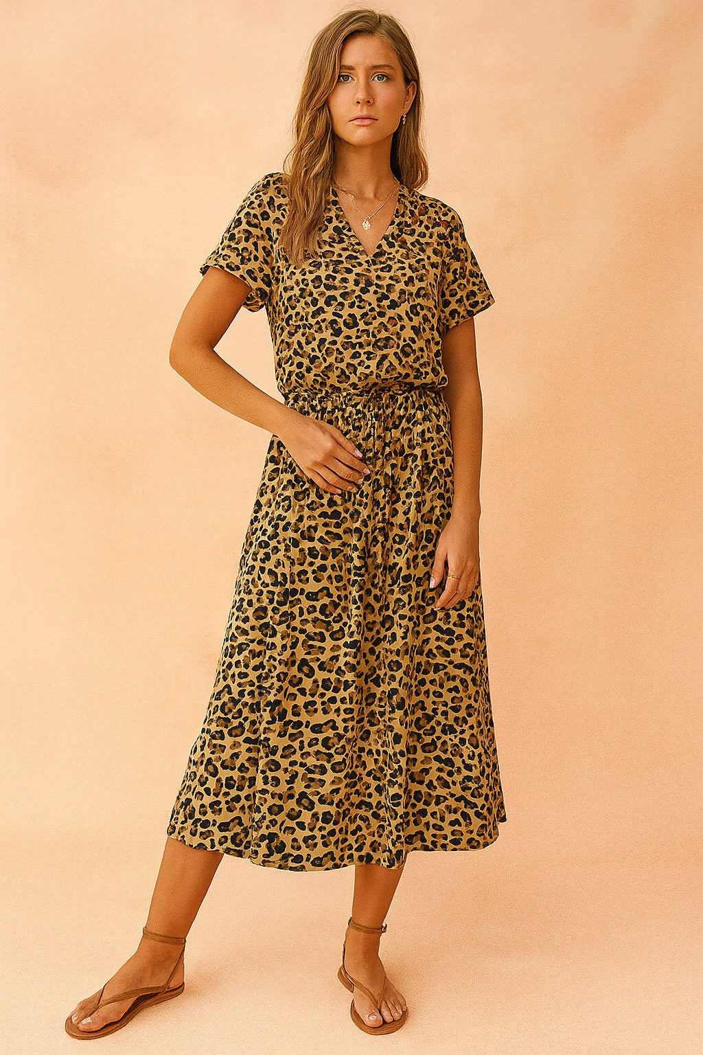 Savannah | Women's Boho Midi Dress with Tie Waist, Lightweight Summer Dress for Holidays and Resort Wear, Lightweight Summer Dress for Holidays and Resort Wear - Khaki