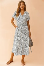 Savannah | Women's Boho Midi Dress with Tie Waist, Lightweight Summer Dress for Holidays and Resort Wear, Lightweight Summer Dress for Holidays and Resort Wear - White