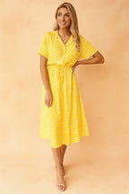 Savannah | Women's Boho Midi Dress with Tie Waist, Lightweight Summer Dress for Holidays and Resort Wear, Lightweight Summer Dress for Holidays and Resort Wear - Yellow