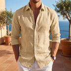 Scott | Men's Linen-Blend Long-Sleeve Shirt, Relaxed Fit Casual Shirt | Dressific | Blanco