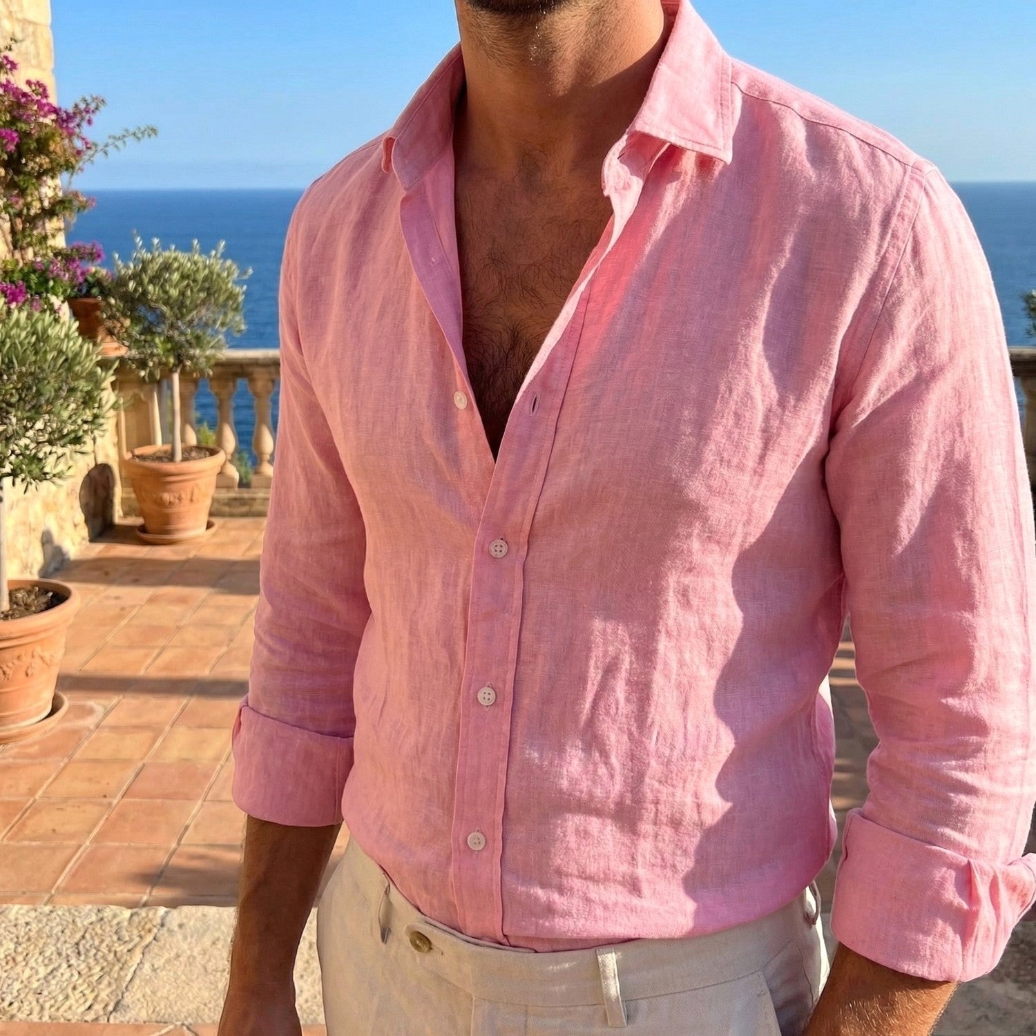 Scott | Men's Linen-Blend Long-Sleeve Shirt, Relaxed Fit Casual Shirt | Dressific