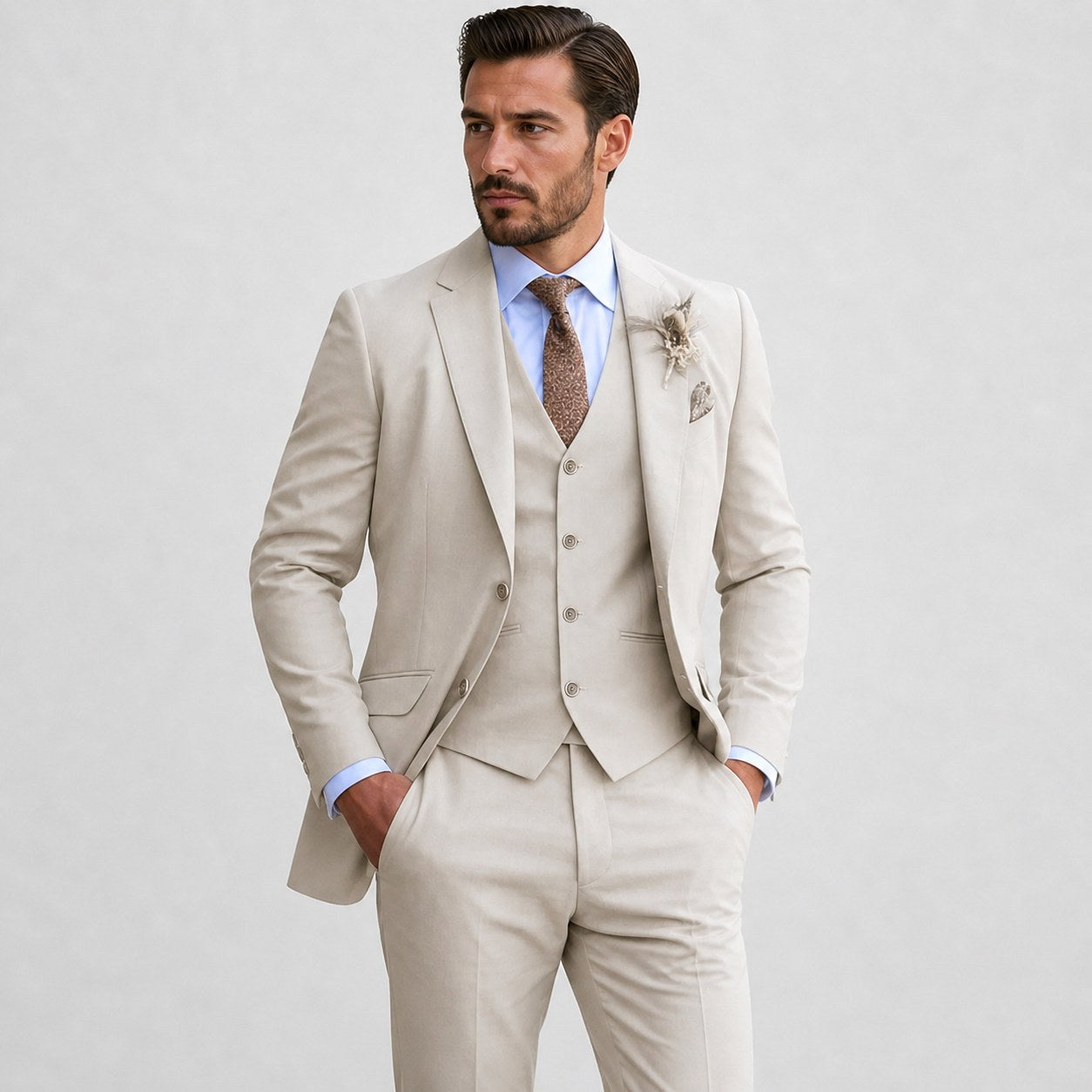 Sebastian | Men's Linen Three-Piece Suit with Waistcoat, Tailored Blazer Suit | Dressific