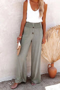 Serena | Women's High-Waist Wide-Leg Linen Trousers, Comfortable Summer Trousers for Travel and Everyday Wear, Comfortable Summer Trousers for Travel and Everyday Wear - Olive Green