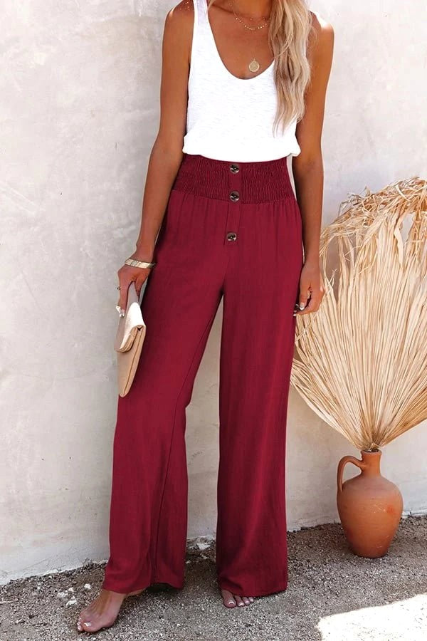 Serena | Women's High-Waist Wide-Leg Linen Trousers, Comfortable Summer Trousers for Travel and Everyday Wear, Comfortable Summer Trousers for Travel and Everyday Wear - Navy Blue