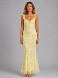Sheree | Women's Floral Maxi Dress with Ruffle Straps, Wedding Guest Dress | Dressific | Yellow