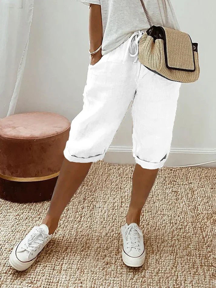 Sienna | Women's Lightweight Capri Trousers with Elasticated Waist, Drawstring Cropped Trousers | Dressific | Wit