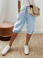 Sienna | Women's Lightweight Capri Trousers with Elasticated Waist, Drawstring Cropped Trousers | Dressific | Hemelsblauw