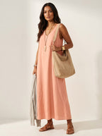 Skye | Women's Linen-Look Maxi Dress, V-Neck Sleeveless Dress | Dressific | Oranje