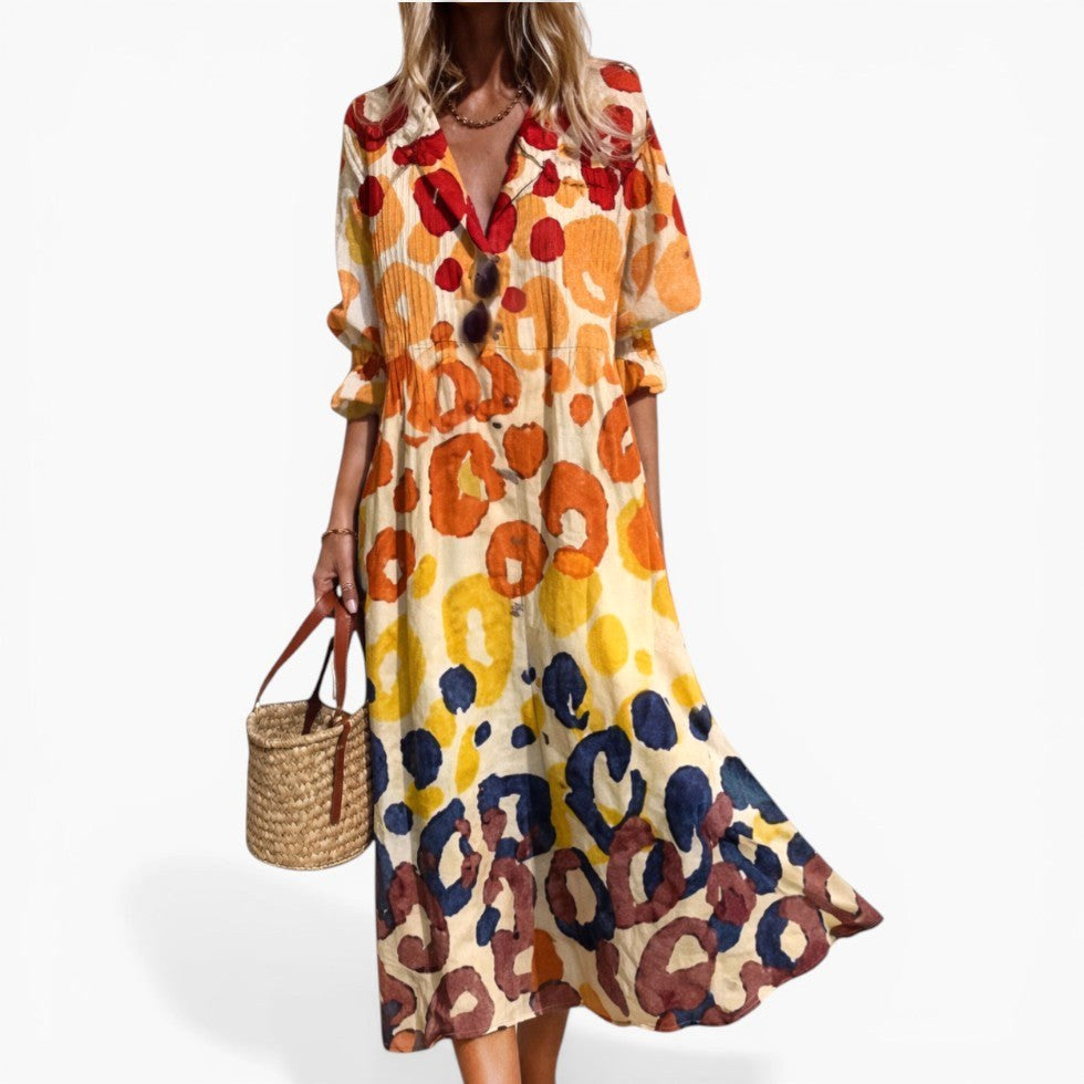 Tahlia | Women's Relaxed Shirt Dress with Bold Print, Button-Front Day Dress | Dressific | Naranja