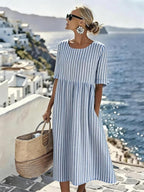 Tahlia | Women's Striped Midi Dress, Relaxed Flowing Summer Dress | Dressific